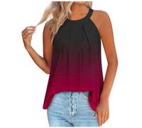 Halter Neck Tank Tops Women Summer Tops Pleated Sleeveless Cami Vest Loose Fit Casual Camisole Top Graphic Tee Shirts Round Neck Blouses Tunics Ladies Vest Tops Size 8-18