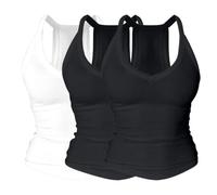 Halter Neck Top with Built in Bra 3 Pack Ribbed Sleeveless V-neck Y2k Slim Fit Racer Back Vest Tops Going Out Casual Work Tank Top Summer Streachy Lightweight Ladies Beach Cover Up Camis for Holiday