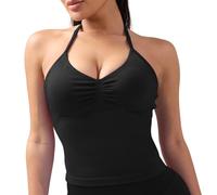 Halter Neck Top With Built In Bra Backless Tops Strappy Tank Padded Seamless Gym Yoga Crop Workout For Gym, Running Activewear Breathable Pilates (Black,S)