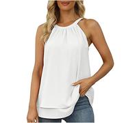 Halter Neck Tops for Women UK Sale Clearance Chiffon Top Summer Sleeveless Vest Tops Loose Fit Solid Elegant Cami Shirt Pleated T Shirts Casual Flared Blouses Tunics Camisole Tank Top Size 8-16
