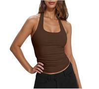 Halter Neck Vest Tops Women UK Sale Clearance Slim Fit Y2K Top Trendy Clothing Square Neck Solid Sleeveless Crop Shirt Stretch Vest Skinny Tank T-Shirt Comfort Summer Shirts Gym Tops for Women UK