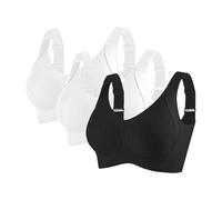 Halter Push Up Bra, Comfort Wireless Bra for Women Full Cup Seamless and Adjustable Wide Straps 2 White+Black L