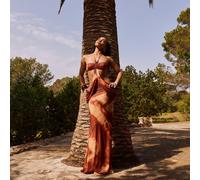 Halterneck Beaded Draped Detail Cut Out Maxi Dress In Rust Abstract Print, Women's Size UK 12
