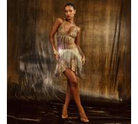 Halterneck Contrast Metallic Binding Hanky Hem Mini Dress In Multi Abstract Print, Women's Size UK 4
