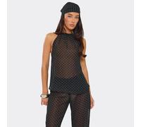 Halterneck Cover Up Top And Matching Bandana In Black Polka Dot Chiffon., Women's Size UK 8
