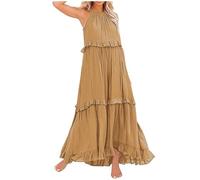 Halterneck Dress Women's Long Summer Dress Women's Lightweight Ruffle Dress Sleeveless Tank Dress Tiered Ruffle Maxi Dresses Plain Ball Dress Casual Tunic Dress Elegant Casual Dresses Party Dress