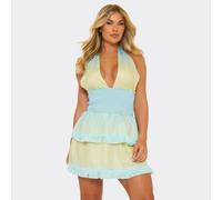 Halterneck Fringe Trim Detail Mini Dress In Multi Ombre Print, Women's Size UK 6