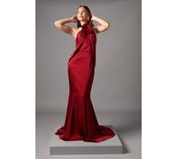 Halterneck Satin Maxi Dress With Flower Coast Red 10