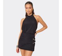 Halterneck Trim Detail Open Back Mini Dress In Black, Women's Size UK 6