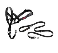 HALTI Headcollar Size 4, Black & HALTI Training Leash Size Large, Black Combination Pack - Stop Your Dog Pulling on the Leash. Adjustable, Lightweight with Padded Nose Band. Suitable for Large Dogs