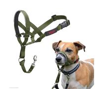 HALTI Headcollar - To Stop Your Dog Pulling on the Lead. Adjustable, Reflective and Lightweight, with Padded Nose Band. Dog Training Anti-Pull Collar for Small Dogs (Size 1, Forest Green)