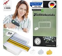 Haltmeister Hot Glue Sticks 60 Pieces, 7mm Diameter, 200mm Length - 50 Transparent + 10 Glitter (5 Gold, 5 Silver) for Standard Hot Glue Gun
