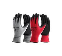 Haltons Latex & Polyester Work Gloves Men (12 Pack Medium), Durable Gardening Gloves for Women, Snug Fit & Non Slip, Ideal for DIY, Builder & Mechanic Work (Red/Grey)