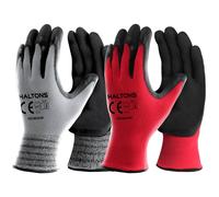Haltons Men's 12 Pack Latex & Polyester Work Gloves Men, Gardening Glove, (Red/Grey) | Size: Medium Haltons Multicolor M