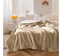 Haltune Waterproof Beige Blanket for Bed 230x203cm, Flannel & Sherpa | Stainproof Blanket, Caregiver-Friendly Throw, Pet Scratch & Mess Protection Cover