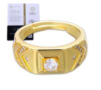 Halukakah 1 Carat D Color Moissanite Ring for Men - V Pattern,Lab Grown Shine in 18k Gold Plated Sterling Silver with Certificate,Elegant Present for Husband,Boyfriend,Fit for Everyday,Special Moments