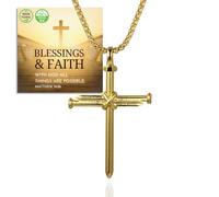 HALUKAKAH 18K Gold Plated Titanium Steel Nail Cross Pendant Necklace for Men - Polished Gold with 60cm Chain - for Everyday Wear,Religious Occasions,Gift-Giving,with Giftbox and Bible Card