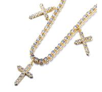 HALUKAKAH 18k Real Gold Plated 5mm Tennis Chain with 0.5ctw Hand-Set Diamonds for Men and Women - Adorned with 3 Religious Crosses - Complete with Giftbox