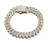 HALUKAKAH 18k Real Gold Plated Diamond Cuban Link Bracelet for Men - Over 300 Lab Diamonds Handset - Wide 12mm Length 20cm - With Giftbox
