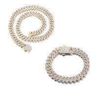 HALUKAKAH 18k Real Gold Plated Diamond Cuban Link Bracelet Necklace Jewelry Set for Men,Over 1500 Lab Diamonds Handset,Wide 12mm Length 20cm,45cm with Giftbox