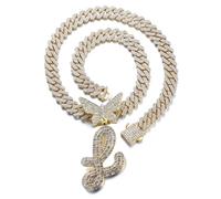 HALUKAKAH 18K Real Gold Plated Pendant Necklace for Kids - Over 1000 Diamonds - Cuban Link Chain - Clustered Diamonds 3D Butterfly Initial L Letter Pendant - Giftidea for Loved Ones