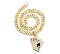 HALUKAKAH 18K Real Gold Plated Pendant Necklace Set for Men - Over 1000 Diamonds - Cuban Link Chain - Clustered Diamonds Poker Pendant - Hip Hop Style - Complete with Giftbox