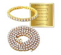 HALUKAKAH 18K Real Gold Plated Tennis Chain Necklace and Bracelet Set - Luxury Sparkling Jewelry for Kids - Chain Length 40+18cm - with Giftcard - Stylish Accessories for Everyday Glam,Birthday,Party