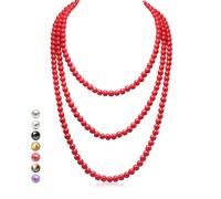 HALUKAKAH 1920s Long Pearl Necklace for Women - Exquisite Natural Cultured Pearls - Luxurious 8mm Strand with Timeless Elegance - Passion Red Length 150cm - Perfect for Special Occasions
