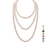 HALUKAKAH 1920s Long Pearl Necklace for Women - Exquisite Natural Cultured Pearls - Luxurious 8mm Strand with Timeless Elegance - Champagne Gold Length 150cm - Perfect for Special Occasions