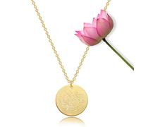 HALUKAKAH Birth Blossom Necklace: 18k Real Gold Plated Floral Pendant with July - Lotus Disc - Handcrafted Dainty Necklace, Personalized Jewelry Gift for Birthdays