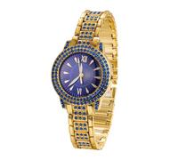 HALUKAKAH Blue Diamonds Gold Watch Iced Out for Boy Teens Kids - 18K Real Gold Plated, 32mm Blue Round Dial, Japanese Quartz - 19.5cm Length - for Birthday, Parties