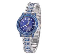 HALUKAKAH Blue Diamonds Gold Watch Iced Out for Boy Teens Kids - Platinum Plated, 32mm Blue Round Dial, Japanese Quartz - 19.5cm Length - for Birthday, Parties