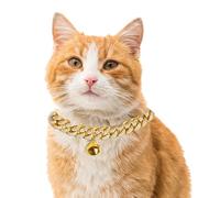 Halukakah Cat Collar - Carat - Iced Out Diamond Cuban Link Gold Chain for Cats & Kittens - 18k Real Gold Plated 35cm Collar Size - with Bell - for Decoration Only - Get Your Cat Catwalk Ready