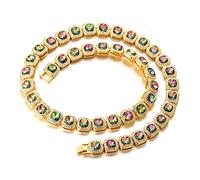 HALUKAKAH Clustered Diamond Tennis Chain for Men,18k Real Gold Plated Square Multicolor Diamond Necklace 50cm,Prong Set Lab Diamonds,with Free Giftbox