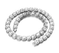 HALUKAKAH Clustered Diamond Tennis Chain for Men,Platinum Plated Square White Diamond Necklace 45cm,Prong Set Lab Diamonds,with Free Giftbox