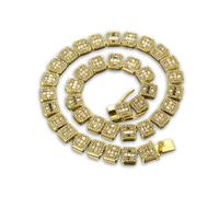 HALUKAKAH Clustered Square Diamond Gold Chain for Men,18k Real Gold Plated Fully Iced Out 12MM Miami Chain Necklace 45cm,Lab Diamond Prong Set,Present for Husband,Boyfriend,Son,Friend