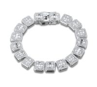 HALUKAKAH Clustered Square Diamond Gold Chain for Men,Platinum White Gold Plated Fully Iced Out 12MM Miami Chain Bracelet 20cm,Lab Diamond Prong Set,Present for Husband,Boyfriend,Son,Friend