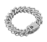 HALUKAKAH Cuban Link Chain for Kids Boys Teenager - 13MM Iced Out Clear Diamond Chain,Platinum White Gold Finish Bracelet 18cm,Hand Set Lab Diamonds,Fits Ages 8-16 Y/O. with Giftbox