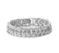 HALUKAKAH Cuban Link Chain for Kids Boys Teenager Iced Out,Gold Chain Miami Bracelet 18cm in Platinum White Gold Plated,Hand Set Lab Diamonds,Fits Ages 8-16 Y/O. with Giftbox