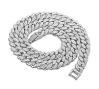 HALUKAKAH Cuban Link Chain for Kids Boys Teenager Iced Out,Gold Chain Miami Choker Necklace 40cm in Platinum White Gold Plated,Hand Set Lab Diamonds,Fits Ages 8-16 Y/O. with Giftbox