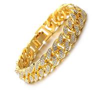 HALUKAKAH Cuban Link Chain for Men Iced Out,15MM/20MM Men's Gold Chain Miami 18k Real Gold Plated/Platinum White Gold Finish Choker Necklace Bracelet,Full Cz Diamond Cut Prong Set,Gift for Him