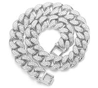 HALUKAKAH Cuban Link Chain for Men Iced Out,15MM/20MM Men's Gold Chain Miami 18k Real Gold Plated/Platinum White Gold Finish Choker Necklace Bracelet,Full Cz Diamond Cut Prong Set,Gift for Him