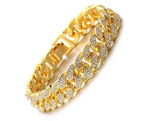 HALUKAKAH Cuban Link Chain for Men Iced Out,15MM/20MM Men's Gold Chain Miami 18k Real Gold Plated/Platinum White Gold Finish Choker Necklace Bracelet,Full Cz Diamond Cut Prong Set,Gift for Him