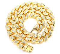 HALUKAKAH Cuban Link Chain for Men Iced Out,20MM Men's Gold Chain Miami 18k Real Gold Plated Choker Necklace 75cm,Full Cz Diamond Cut Prong Set,Gift for Him