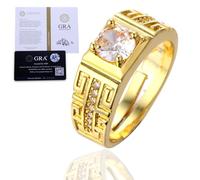 HALUKAKAH D Color 1.0 ct Men's Moissanite Ring Greek Key,1 Carat Lab Grown Diamond with Certificate,18k Gold Plated Sterling Silver,Adjustable Size,Timeless Present for Husband,Boyfriend,Birthday