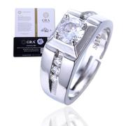 HALUKAKAH D Color 1.0 ct Men's Moissanite Ring Hollow Design,1 Carat Lab Grown Diamond with Certificate,Platinum Plated Sterling Silver,Adjustable Size,Timeless Present for Husband,Boyfriend,Birthday