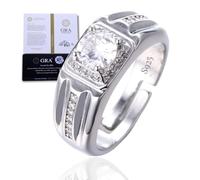 Halukakah D Color 1.0 ct Men's Moissanite Ring Square,1 Carat Lab Grown Diamond with Certificate,Platinum Plated Sterling Silver,Adjustable Size,Timeless Present for Husband,Boyfriend,Birthday,Wedding