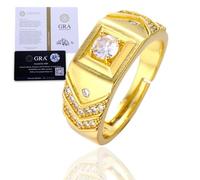 HALUKAKAH D Color 1.0 ct Men's Moissanite Ring V Pattern,1 Carat Lab Grown Diamond with Certificate,18k Gold Plated Sterling Silver,Adjustable Size,Timeless Present for Husband,Boyfriend,Birthday