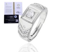 HALUKAKAH D Color 1.0 ct Men's Moissanite Ring V Pattern,1 Carat Lab Grown Diamond with Certificate,Platinum Plated Sterling Silver,Adjustable Size,Timeless Present for Husband,Boyfriend,Birthday