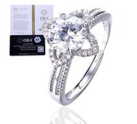 HALUKAKAH D Color 2.0 ct Women's Moissanite Ring Four Leaf Clover,2 Carats Lab Grown Diamond with Certificate,Platinum Plated Sterling Silver,Adjustable Size,Timeless Present for Wife,Girlfriend